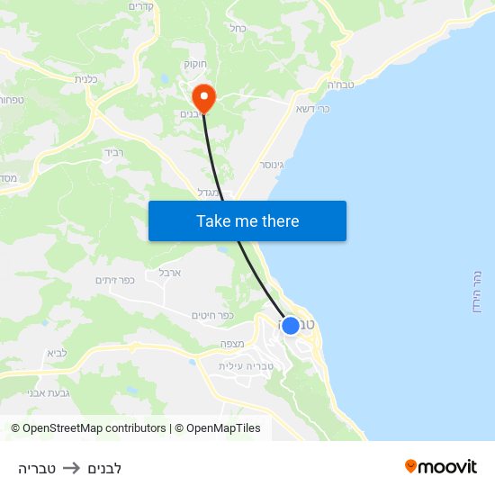 טבריה to לבנים map