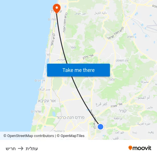 חריש to עתלית map