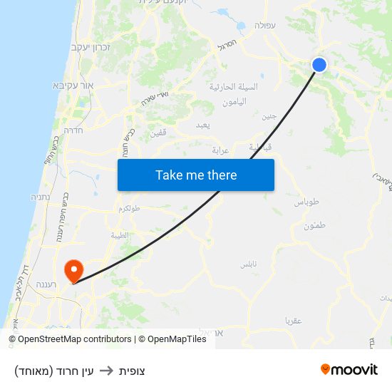 עין חרוד (מאוחד) to צופית map