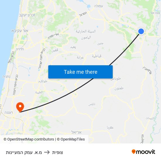 מ.א. עמק המעיינות to צופית map