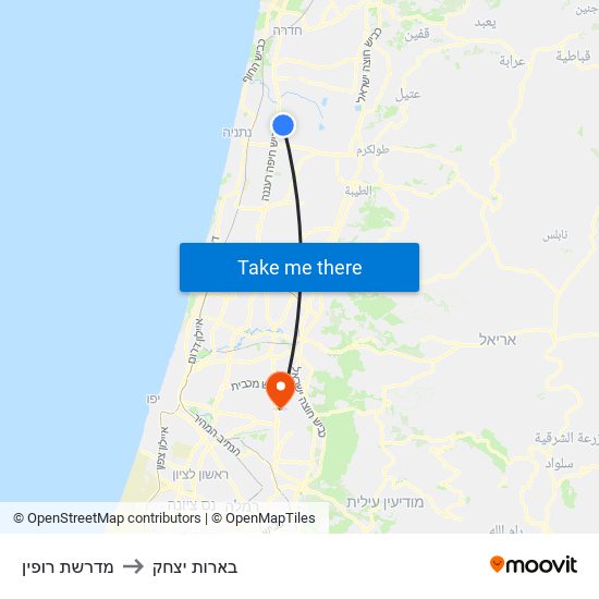 מדרשת רופין to בארות יצחק map