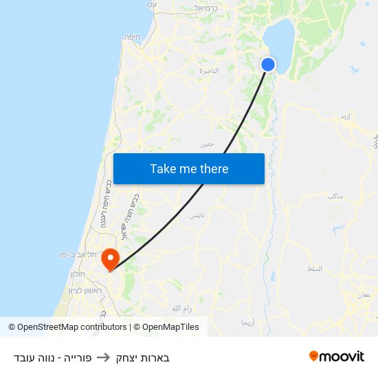 פורייה - נווה עובד to בארות יצחק map