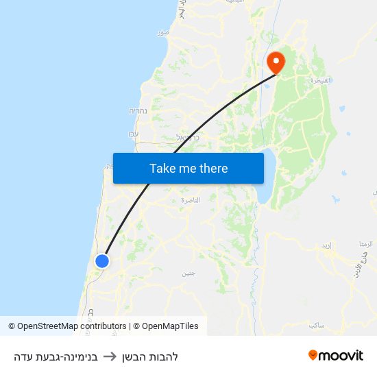 בנימינה-גבעת עדה to להבות הבשן map