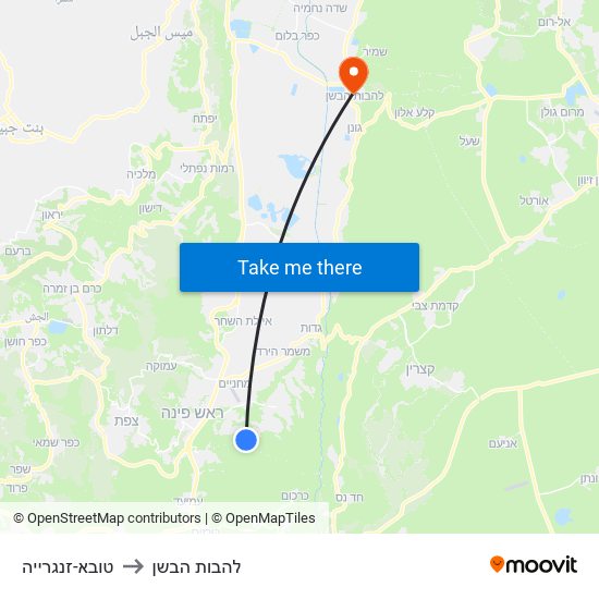 טובא-זנגרייה to להבות הבשן map