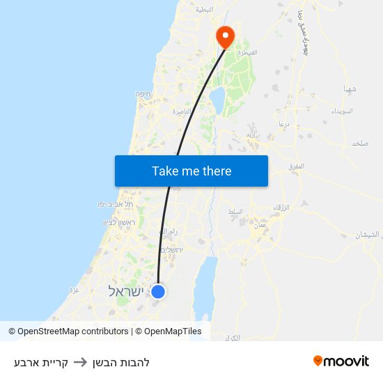 קריית ארבע to להבות הבשן map