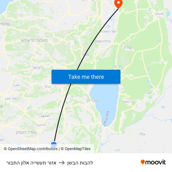 אזור תעשייה אלון התבור to להבות הבשן map