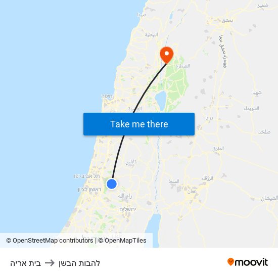 בית אריה to להבות הבשן map