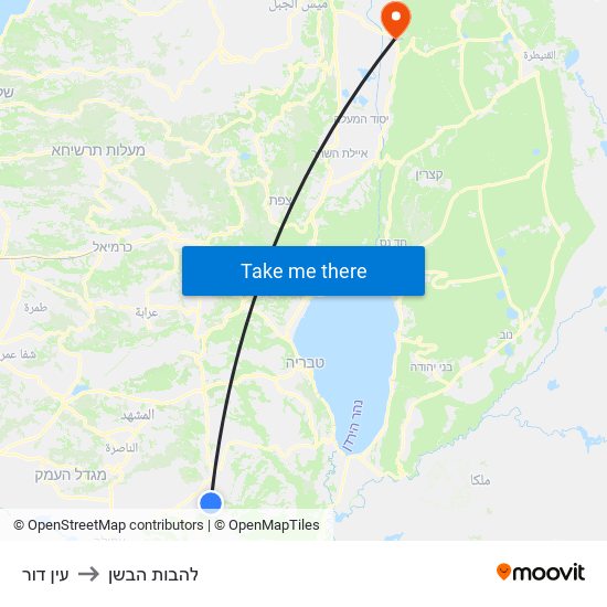 עין דור to להבות הבשן map