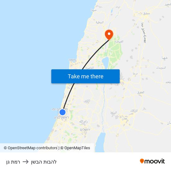 רמת גן to להבות הבשן map