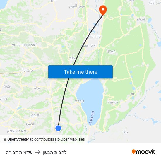 שדמות דבורה to להבות הבשן map