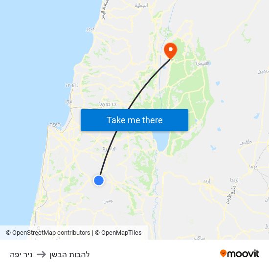 ניר יפה to להבות הבשן map