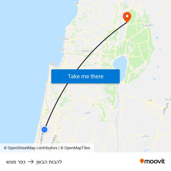 כפר מונש to להבות הבשן map