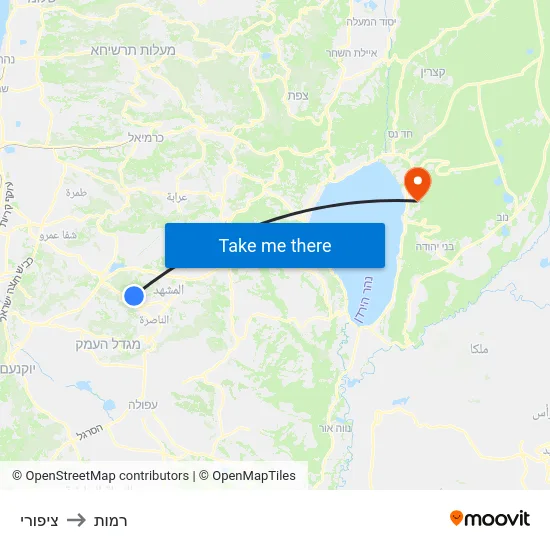 ציפורי to רמות map