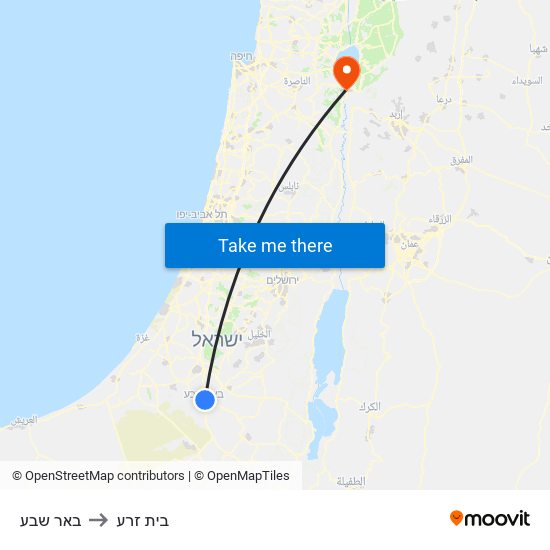 באר שבע to בית זרע map