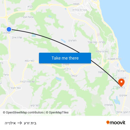 אילנייה to בית זרע map