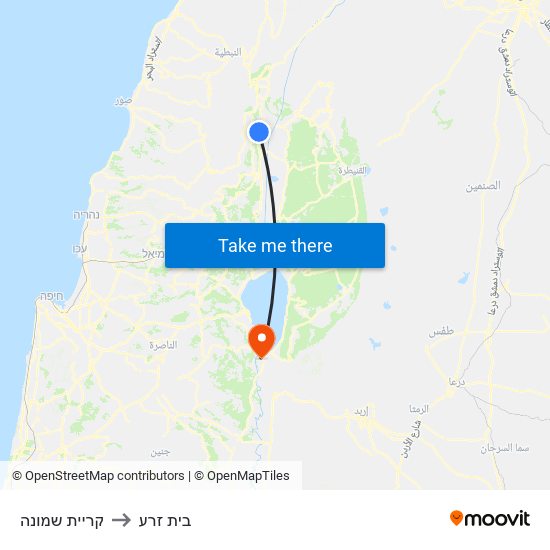 קריית שמונה to בית זרע map