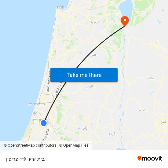 צריפין to בית זרע map