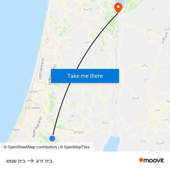 בית שמש to בית זרע map