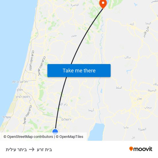 ביתר עילית to בית זרע map