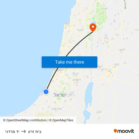 יד מרדכי to בית זרע map