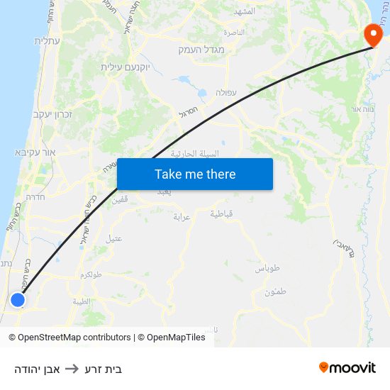 אבן יהודה to בית זרע map