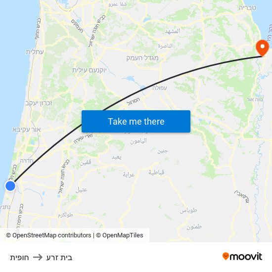 חופית to בית זרע map