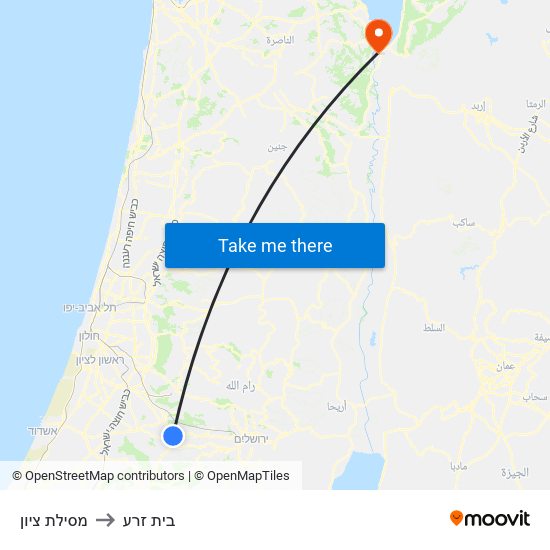 מסילת ציון to בית זרע map