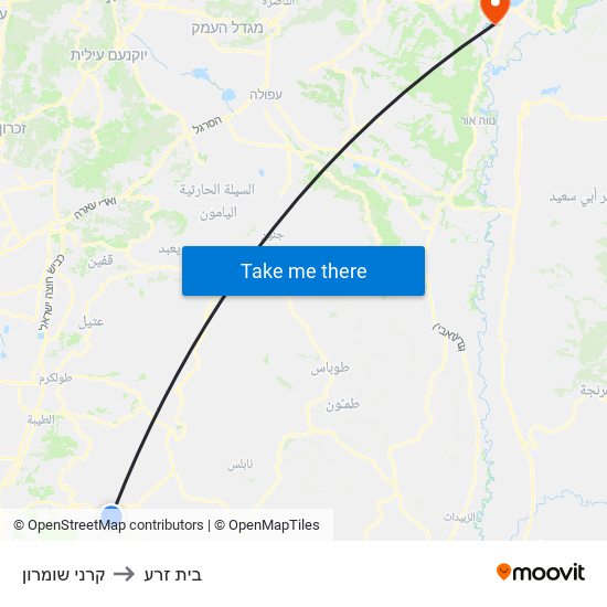 קרני שומרון to בית זרע map
