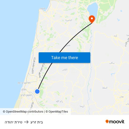 טירת יהודה to בית זרע map