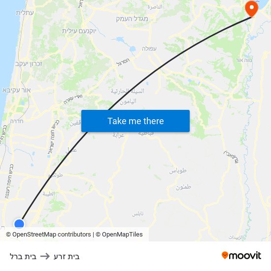 בית ברל to בית זרע map