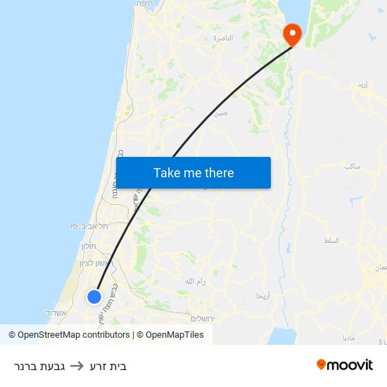 גבעת ברנר to בית זרע map