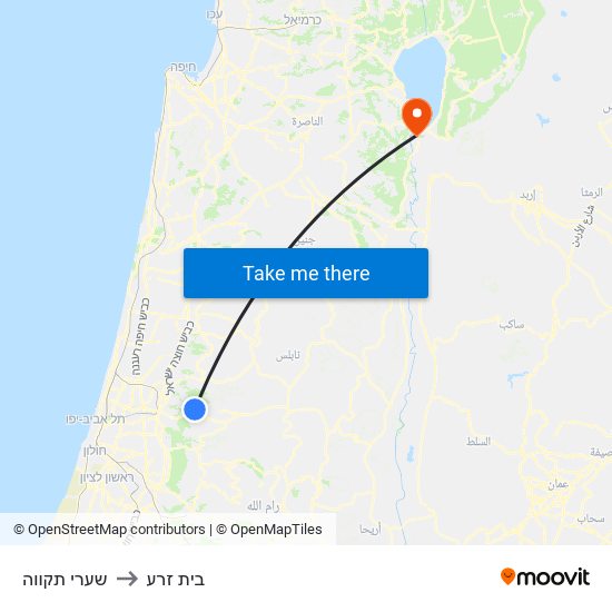 שערי תקווה to בית זרע map