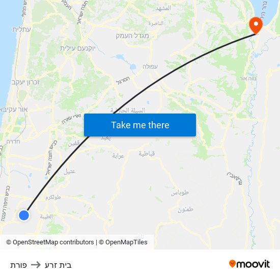 פורת to בית זרע map