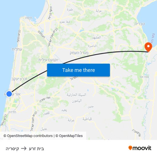 קיסריה to בית זרע map