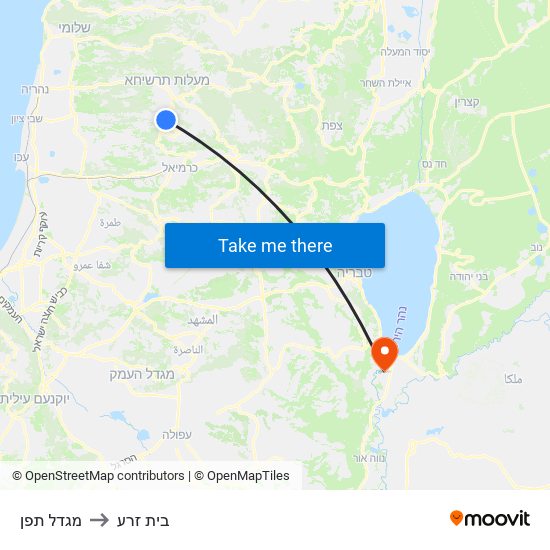 מגדל תפן to בית זרע map