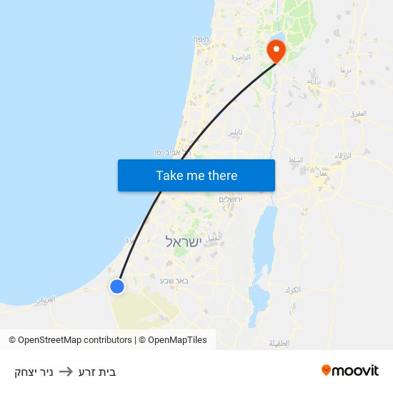 ניר יצחק to בית זרע map