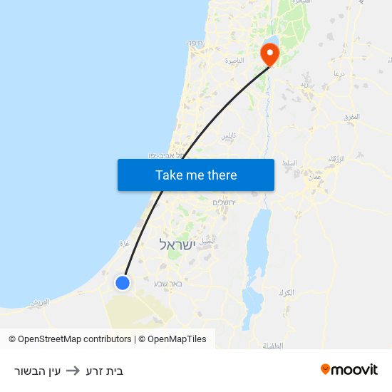 עין הבשור to בית זרע map