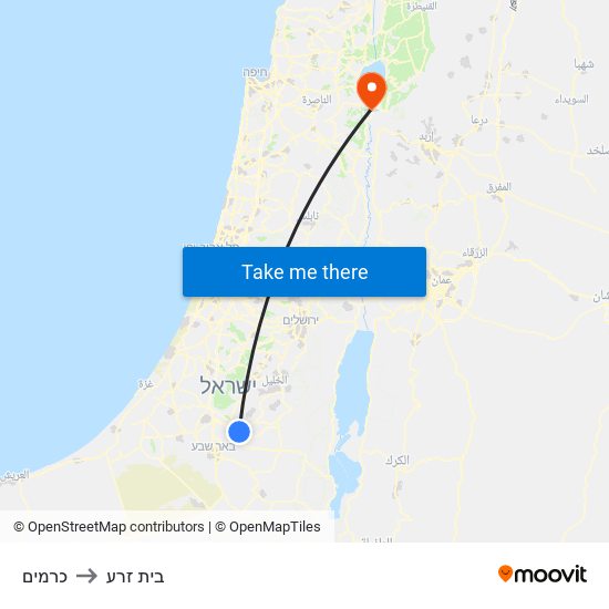 כרמים to בית זרע map