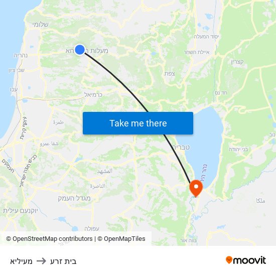 מעיליא to בית זרע map