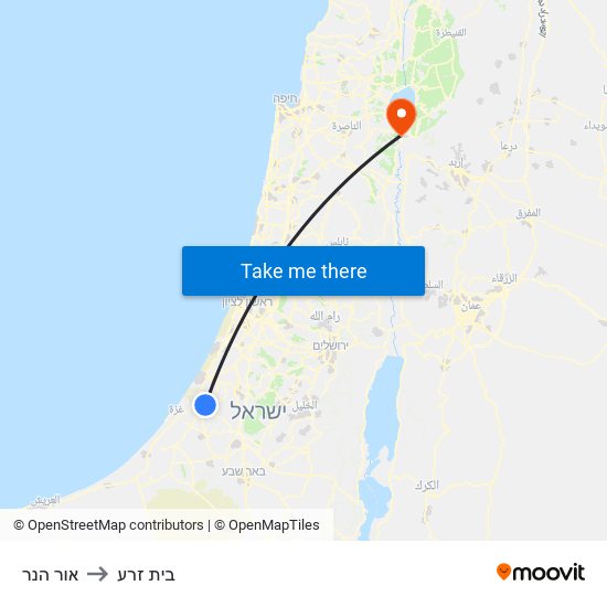 אור הנר to בית זרע map