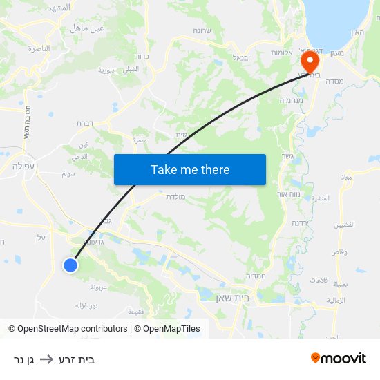 גן נר to בית זרע map
