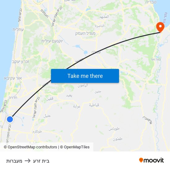 מעברות to בית זרע map