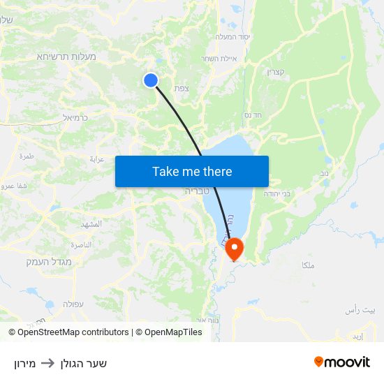 מירון to שער הגולן map