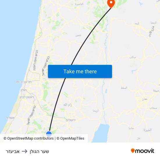 אביעזר to שער הגולן map