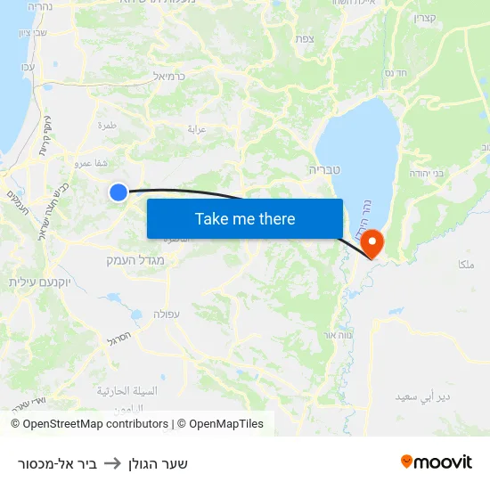 ביר אל-מכסור to שער הגולן map