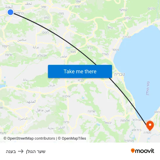 בענה to שער הגולן map