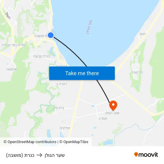 כנרת (מושבה) to שער הגולן map
