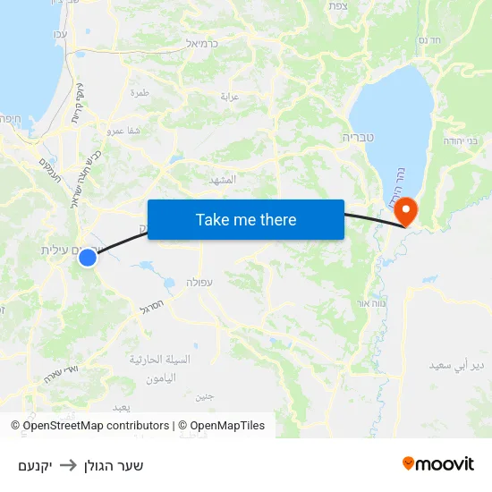 יקנעם to שער הגולן map