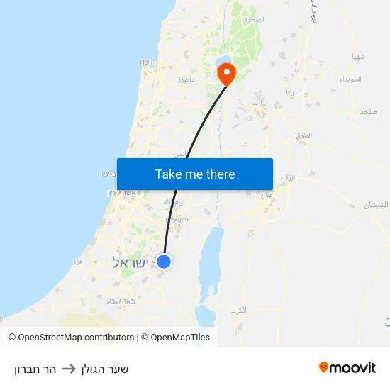 הר חברון to שער הגולן map