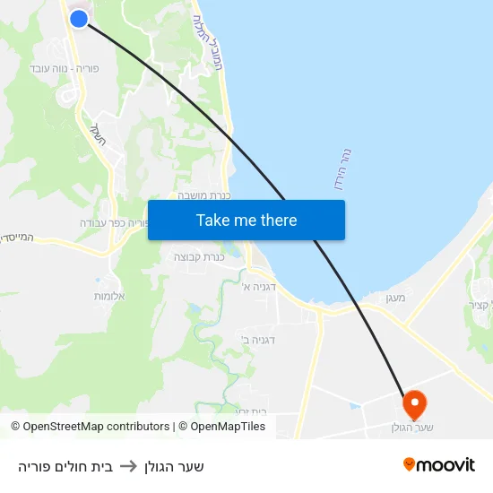 בית חולים פוריה to שער הגולן map